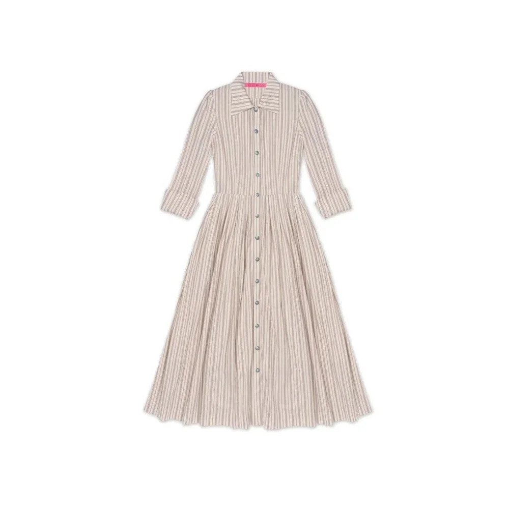 BURU Pink Label Long Sleeve Shirtdress Ivory Ticking Stripe Maxi Dress Med $330